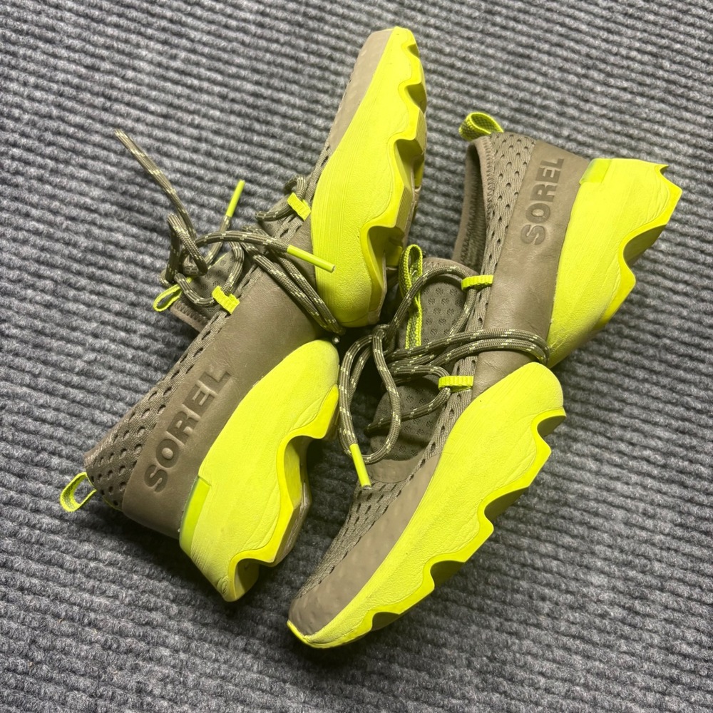 Sorel Kinetic Impact Lace Sneaker Sage Neon Yellow Mesh Shoe NL4073-365 Womens 8